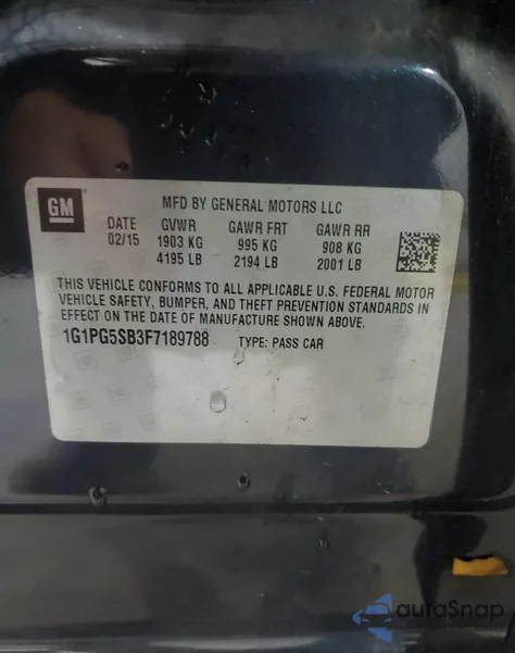 2015 Chevrolet Cruze Ltz z USA, uszkodzony, nr VIN 1G1PG5SB3F7189788